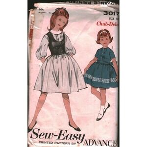 Vintage Advance 3017 Chub-Deb Dress Weskit Sewing Pattern Size 14.5 Retro Girls
